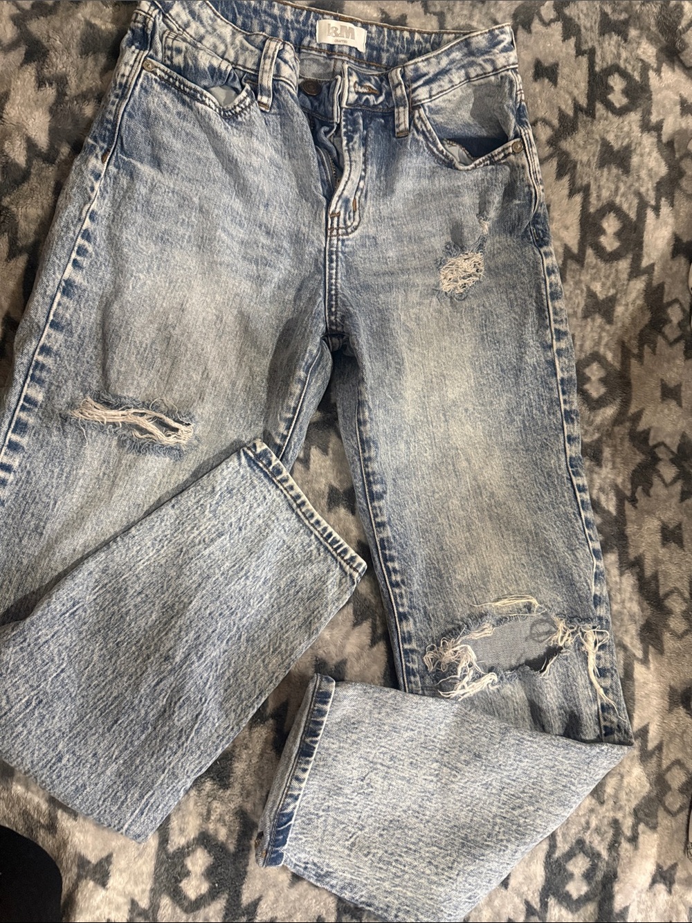 Straight Leg Distressed Women's Jeans - Light Blue